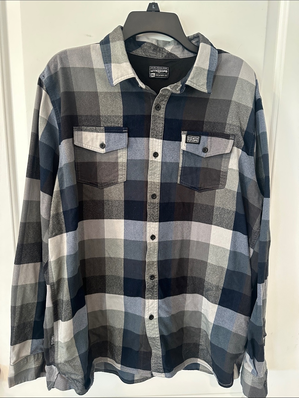 MTN OPS Men's Blue & Gray Plaid Button-Down Flannel Shirt